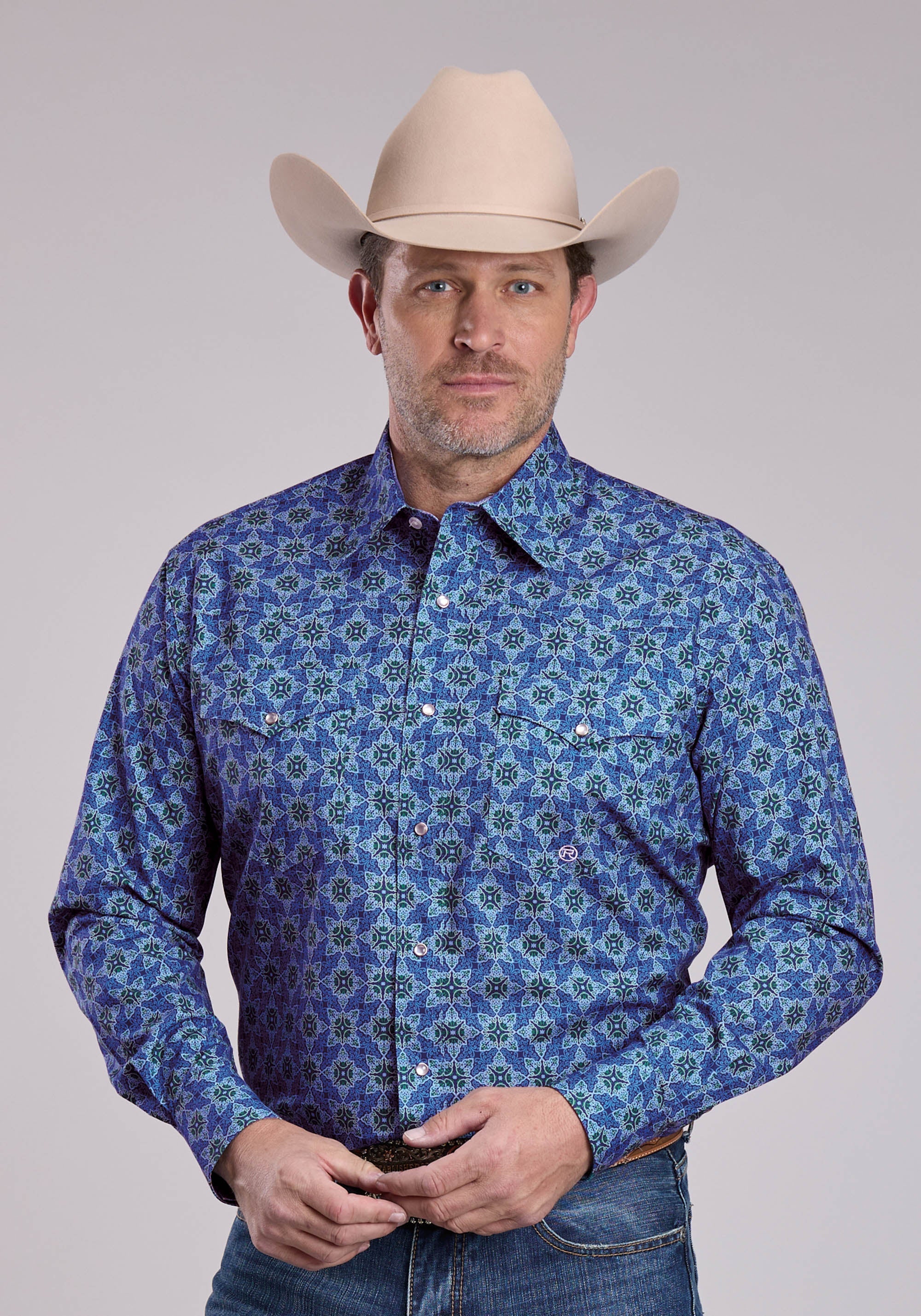 Mens Roper Ornamental Paisley Long Sleeve Snap Shirt