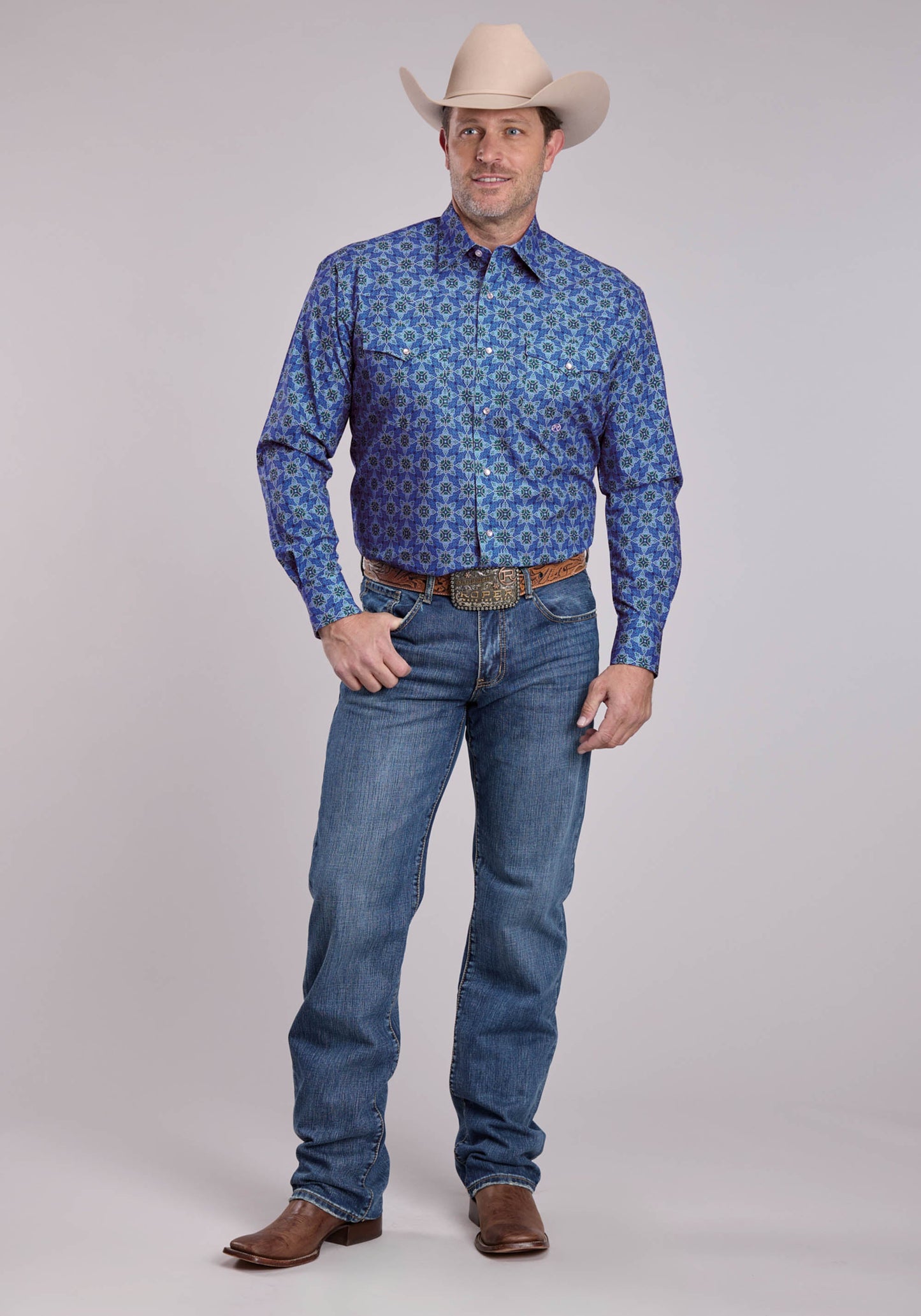 Mens Roper Ornamental Paisley Long Sleeve Snap Shirt