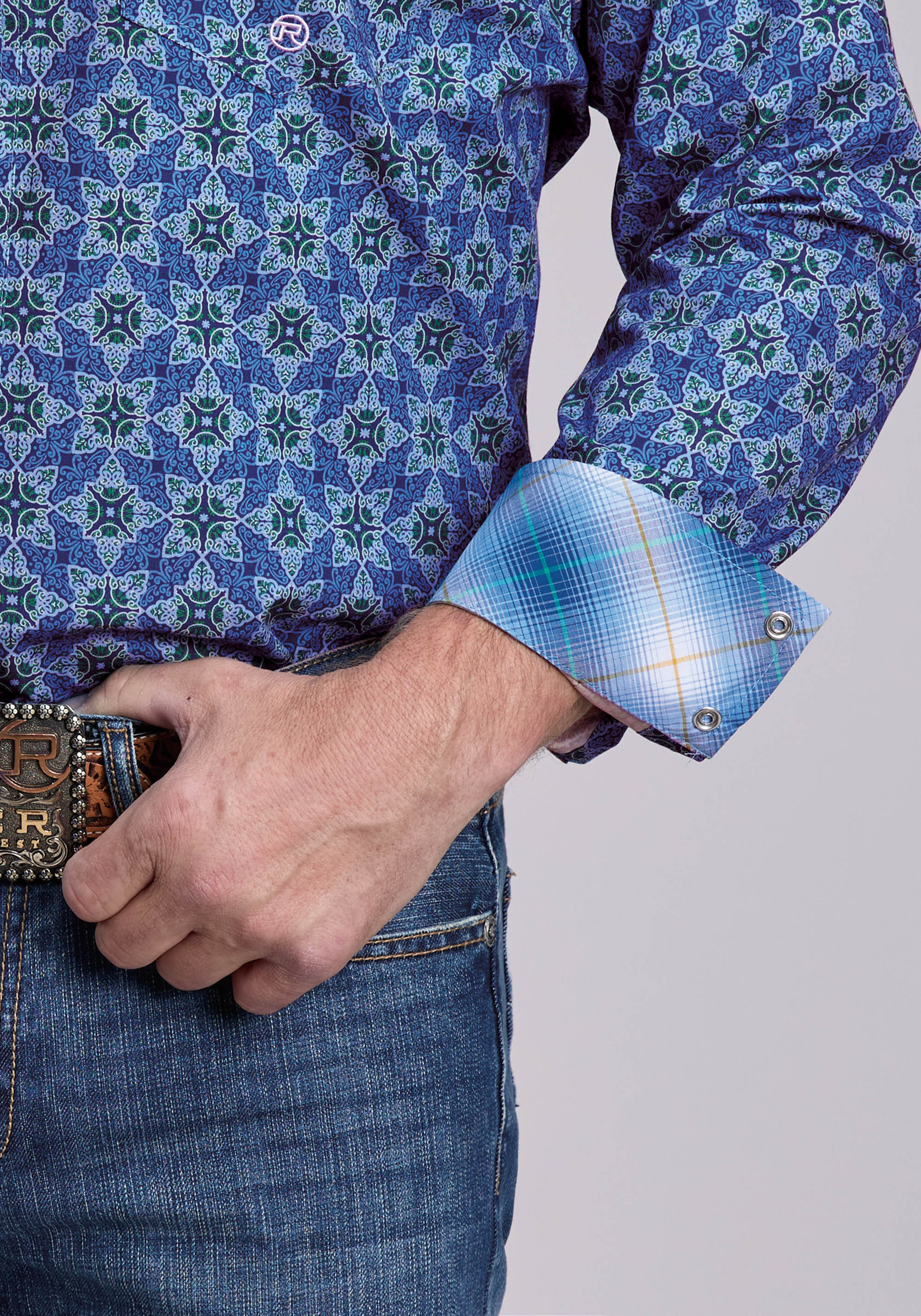 Mens Roper Ornamental Paisley Long Sleeve Snap Shirt