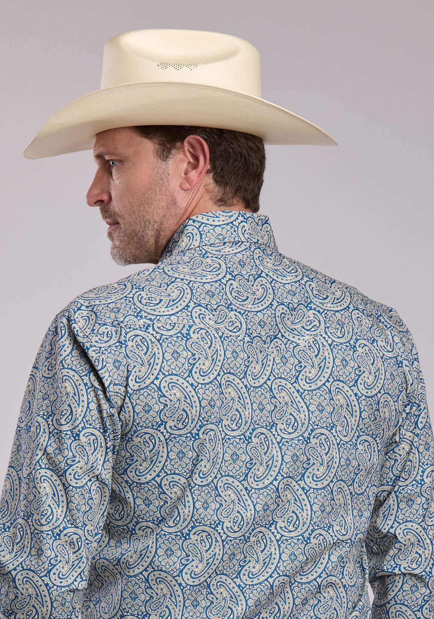 Mens Roper Blue Line Paisley Long Sleeve Snap Shirt - Roper - Flyclothing LLC