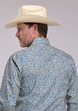Mens Roper Blue Line Paisley Long Sleeve Snap Shirt - Roper - Flyclothing LLC