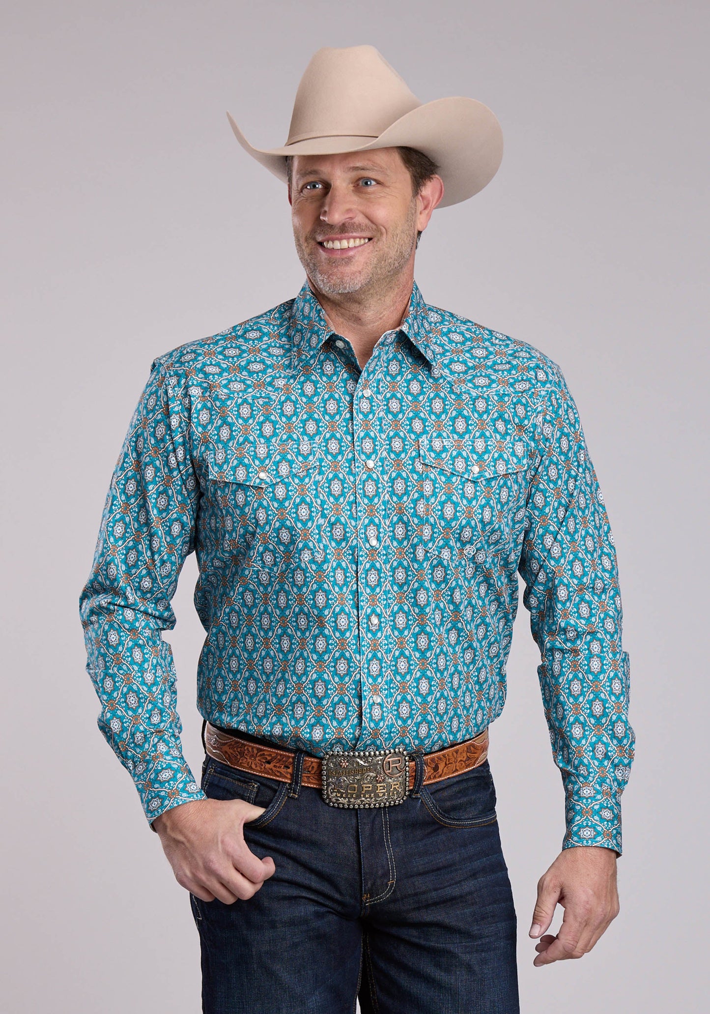 Mens Roper Vintage Ornate Paisley Long Sleeve Snap Shirt