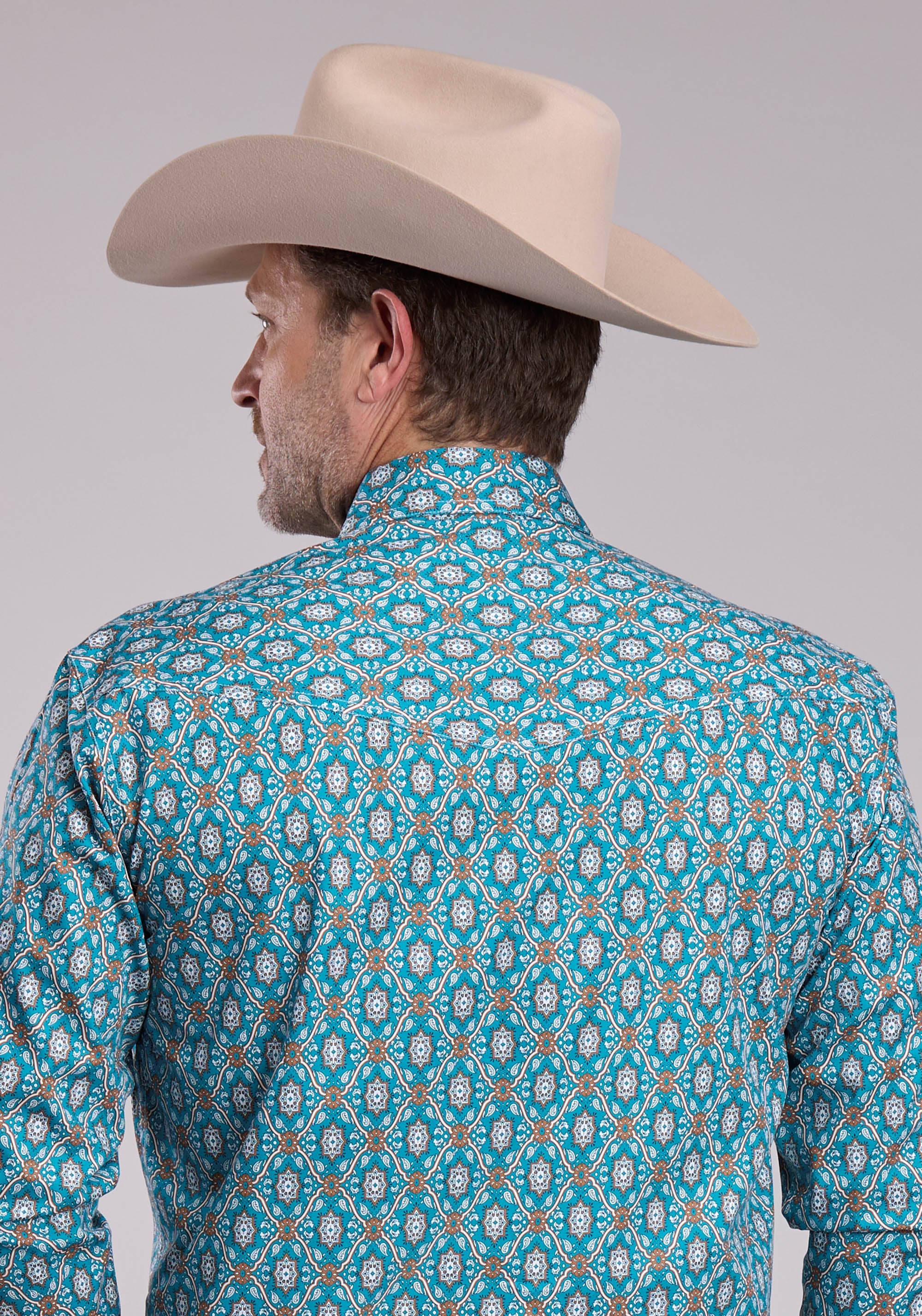 Mens Roper Vintage Ornate Paisley Long Sleeve Snap Shirt