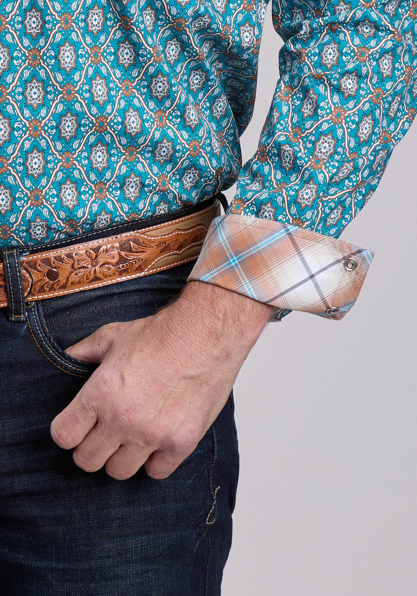 Mens Roper Vintage Ornate Paisley Long Sleeve Snap Shirt