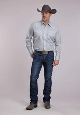 Mens Roper Stretch Four Point Foulard - Grey Long Sleeve Snap Shirt - Roper - Flyclothing LLC