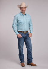 Mens Roper Stretch Four Point Foulard - Teal Long Sleeve Snap Shirt