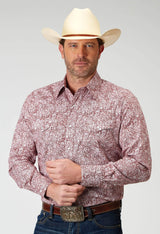 Roper Mens Long Sleeve Snap Stretch Poplin Red Paisley Western Shirt - Roper - Flyclothing LLC