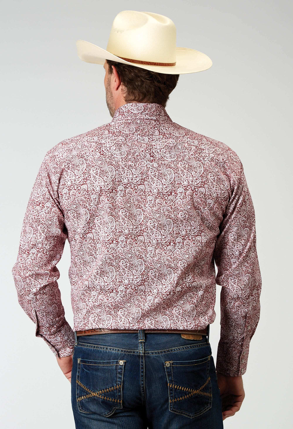 Roper Mens Long Sleeve Snap Stretch Poplin Red Paisley Western Shirt - Roper - Flyclothing LLC