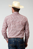 Roper Mens Long Sleeve Snap Stretch Poplin Red Paisley Western Shirt - Roper