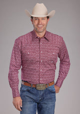 Roper Mens Stretch Medallion Paisley - Red Long Sleeve Snap Western Sh