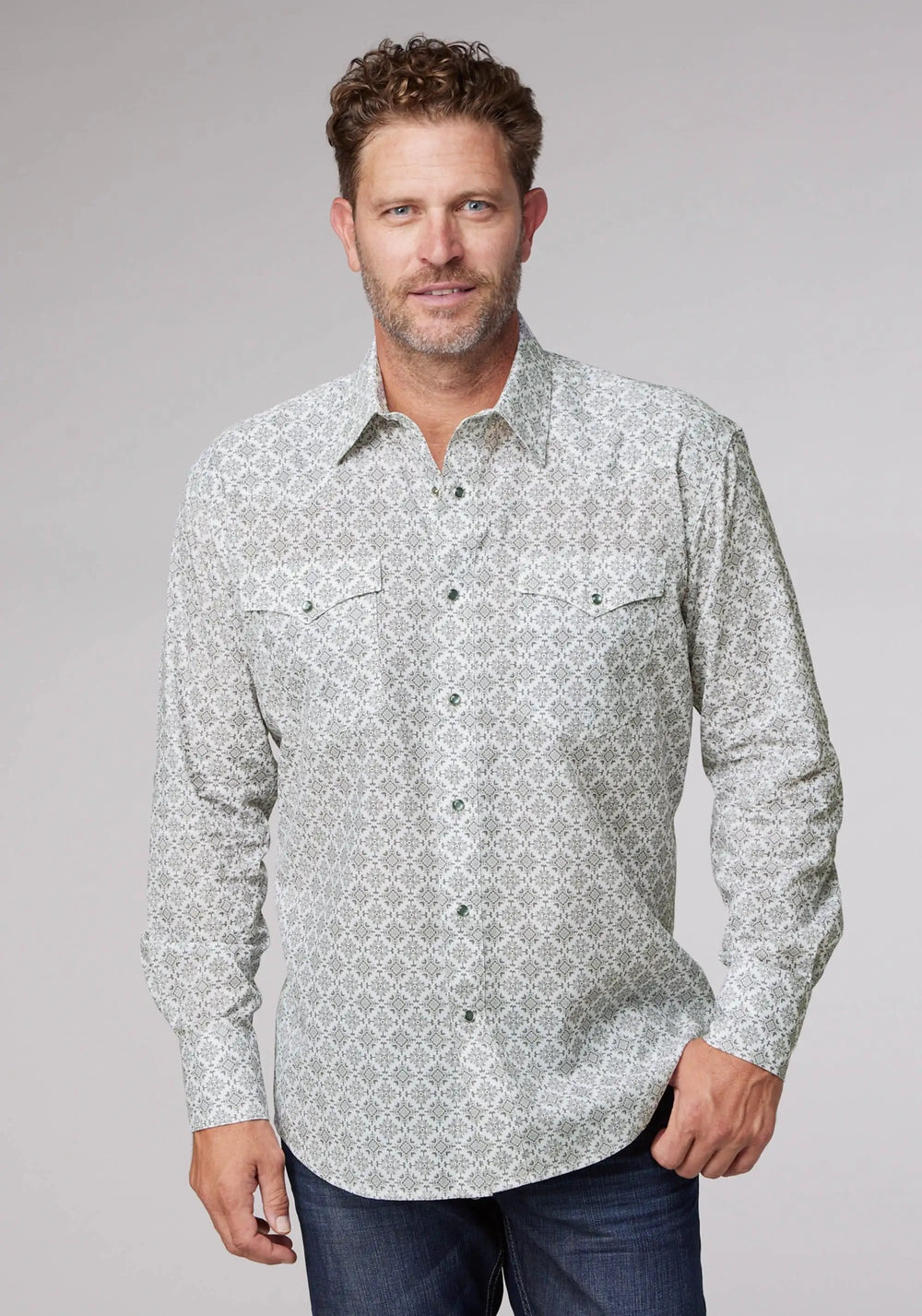 Roper Mens Long Sleeve Snap Silver Medallion Western Shirt - Roper