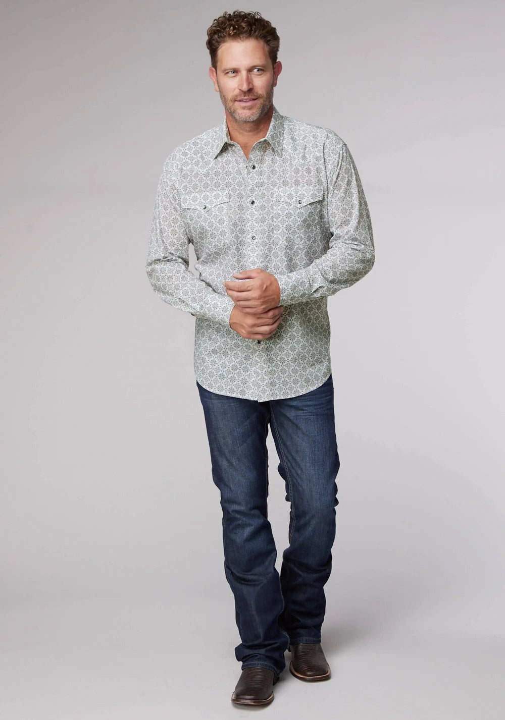 Roper Mens Long Sleeve Snap Silver Medallion Western Shirt - Roper - Flyclothing LLC