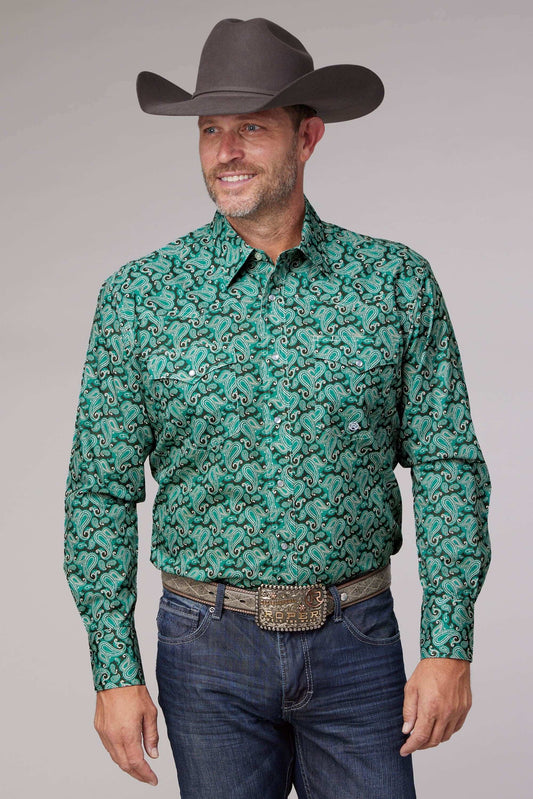 Roper Mens Long Sleeve Snap Jade Paisley Western Shirt - Roper - Flyclothing LLC
