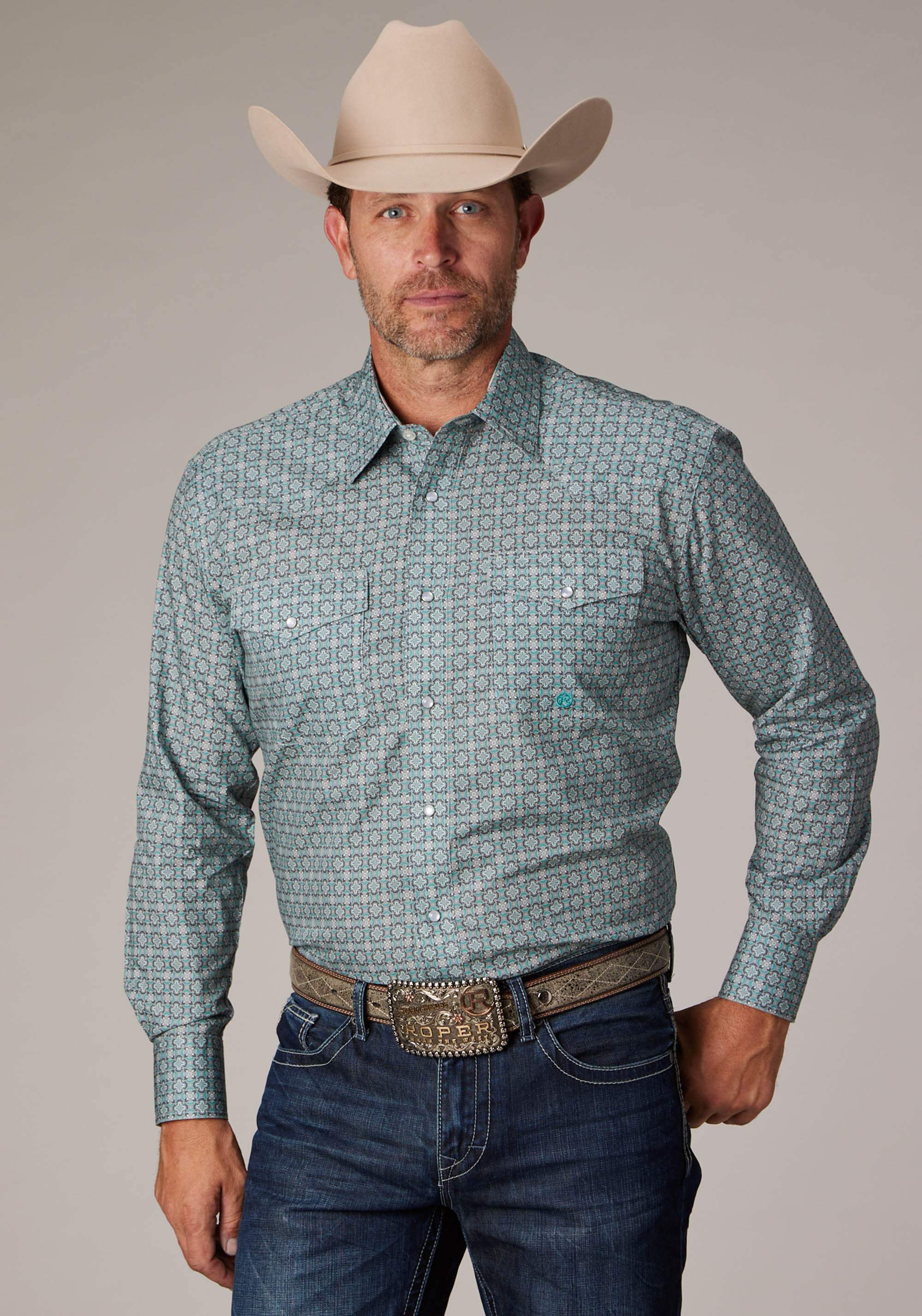 Roper Mens Long Sleeve Snap Silver Spring Foulard Western Shirt - Roper - Flyclothing LLC