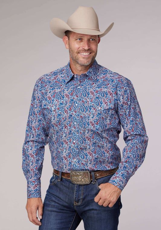 Roper Mens Long Sleeve Snap Blue River Paisley Western Shirt - Roper - Flyclothing LLC