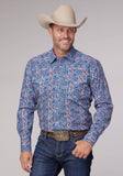 Roper Mens Long Sleeve Snap Blue River Paisley Western Shirt - Roper