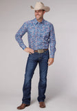 Roper Mens Long Sleeve Snap Blue River Paisley Western Shirt - Roper