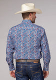 Roper Mens Long Sleeve Snap Blue River Paisley Western Shirt - Roper