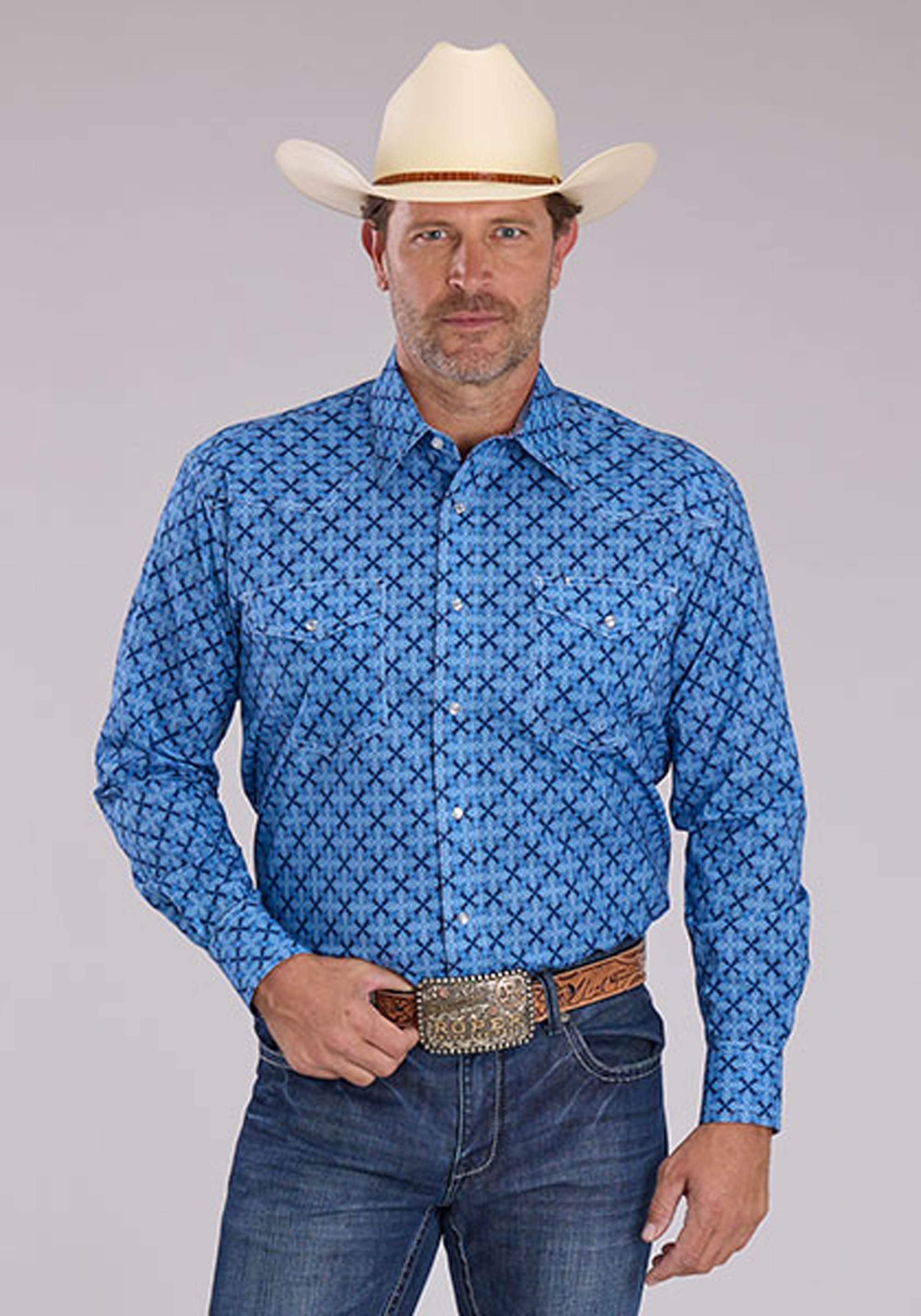 Roper Mens Blue Ribbon Medallion Long Sleeve Snap Western Shirt - Roper - Flyclothing LLC
