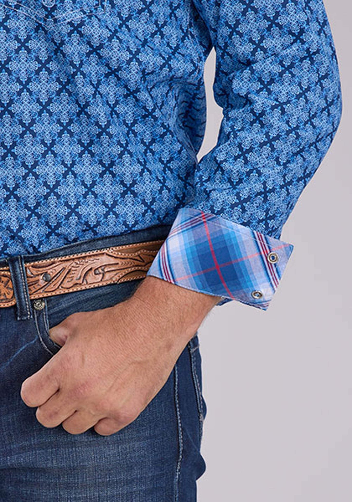 Roper Mens Blue Ribbon Medallion Long Sleeve Snap Western Shirt - Roper - Flyclothing LLC