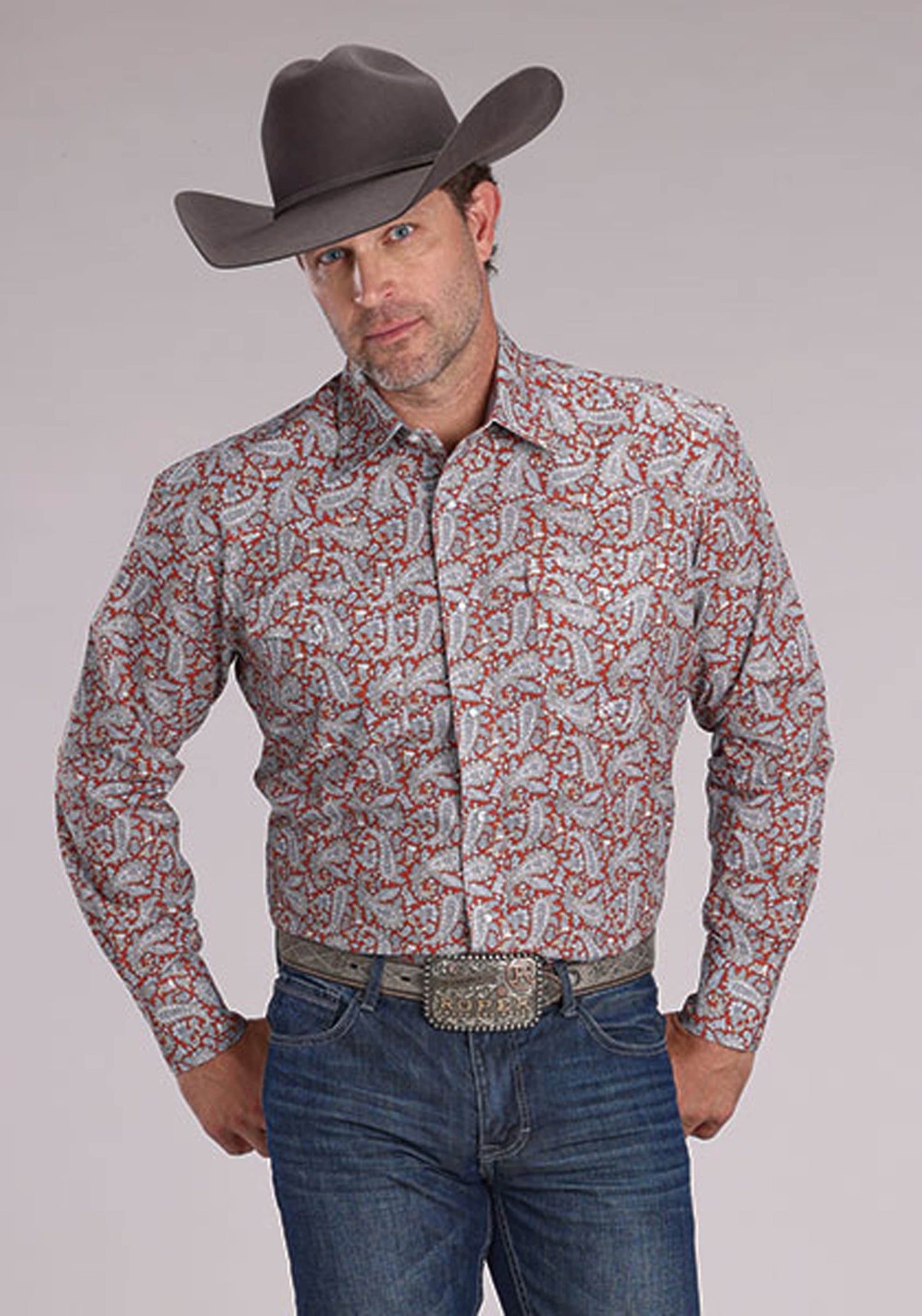Roper Mens Long Sleeve Snap Clay Paisley Western Shirt