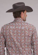 Roper Mens Long Sleeve Snap Clay Paisley Western Shirt