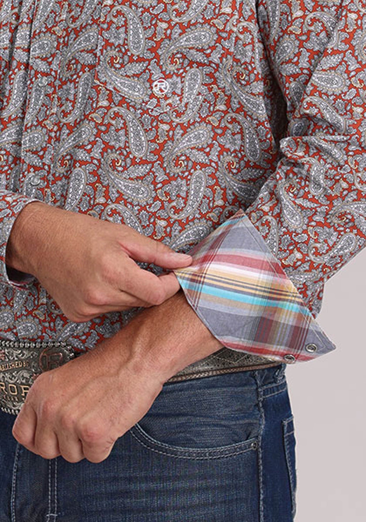 Roper Mens Long Sleeve Snap Clay Paisley Western Shirt
