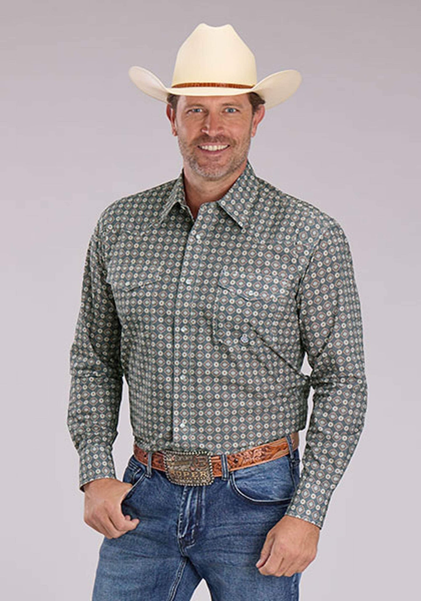 Roper Mens Long Sleeve Snap Medallion Foulard Western Shirt - Roper - Flyclothing LLC
