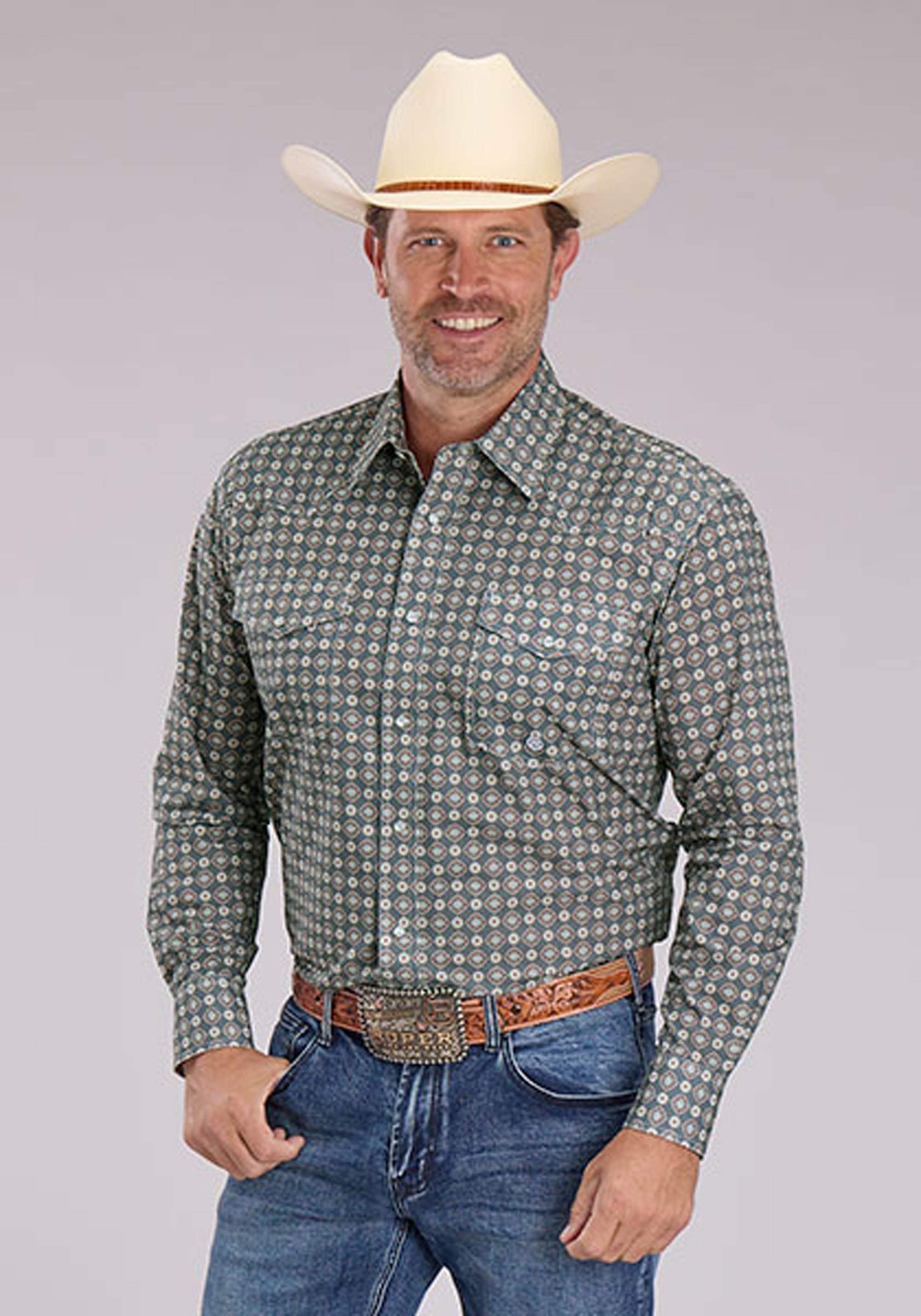 Roper Mens Long Sleeve Snap Medallion Foulard Western Shirt - Roper - Flyclothing LLC