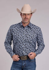 Mens Roper Woodcut Paisley Long Sleeve Snap Shirt - Roper - Flyclothing LLC
