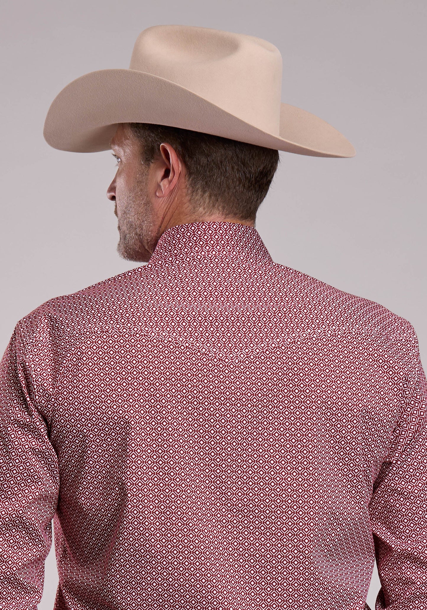Mens Roper Red Stretch Geo Print Long Sleeve Snap Shirt