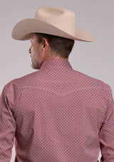 Mens Roper Red Stretch Geo Print Long Sleeve Snap Shirt