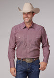 Roper Mens Long Sleeve Snap Stretch Neat Red Western Shirt - Roper
