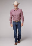 Roper Mens Long Sleeve Snap Stretch Neat Red Western Shirt - Roper