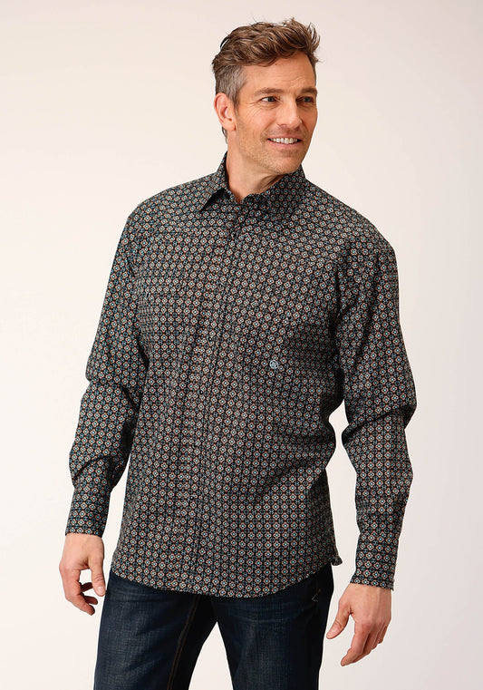 Roper Mens Long Sleeve Snap Wild West Foulard Western Shirt - Roper