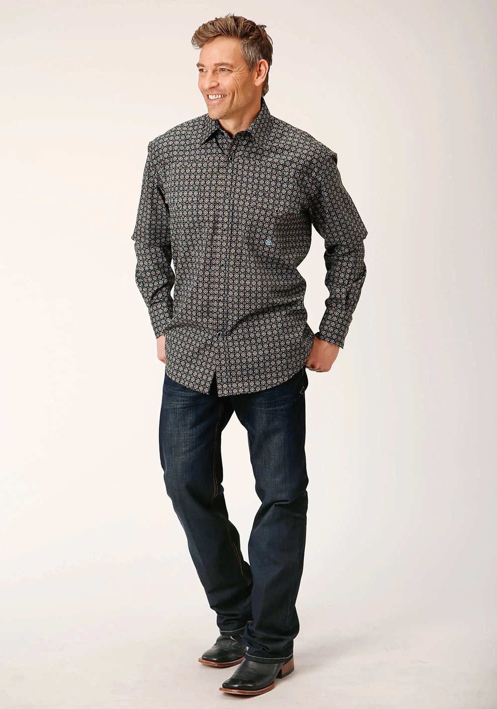 Roper Mens Long Sleeve Snap Wild West Foulard Western Shirt - Roper - Flyclothing LLC