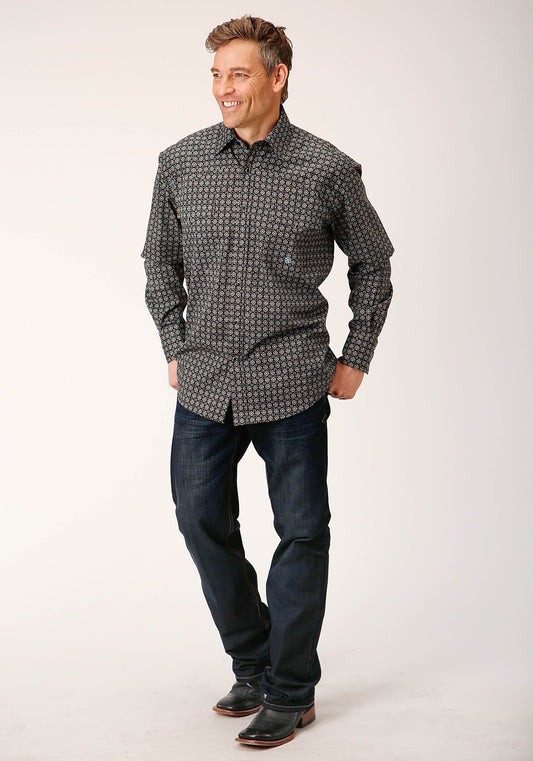 Roper Mens Long Sleeve Snap Wild West Foulard Western Shirt - Roper