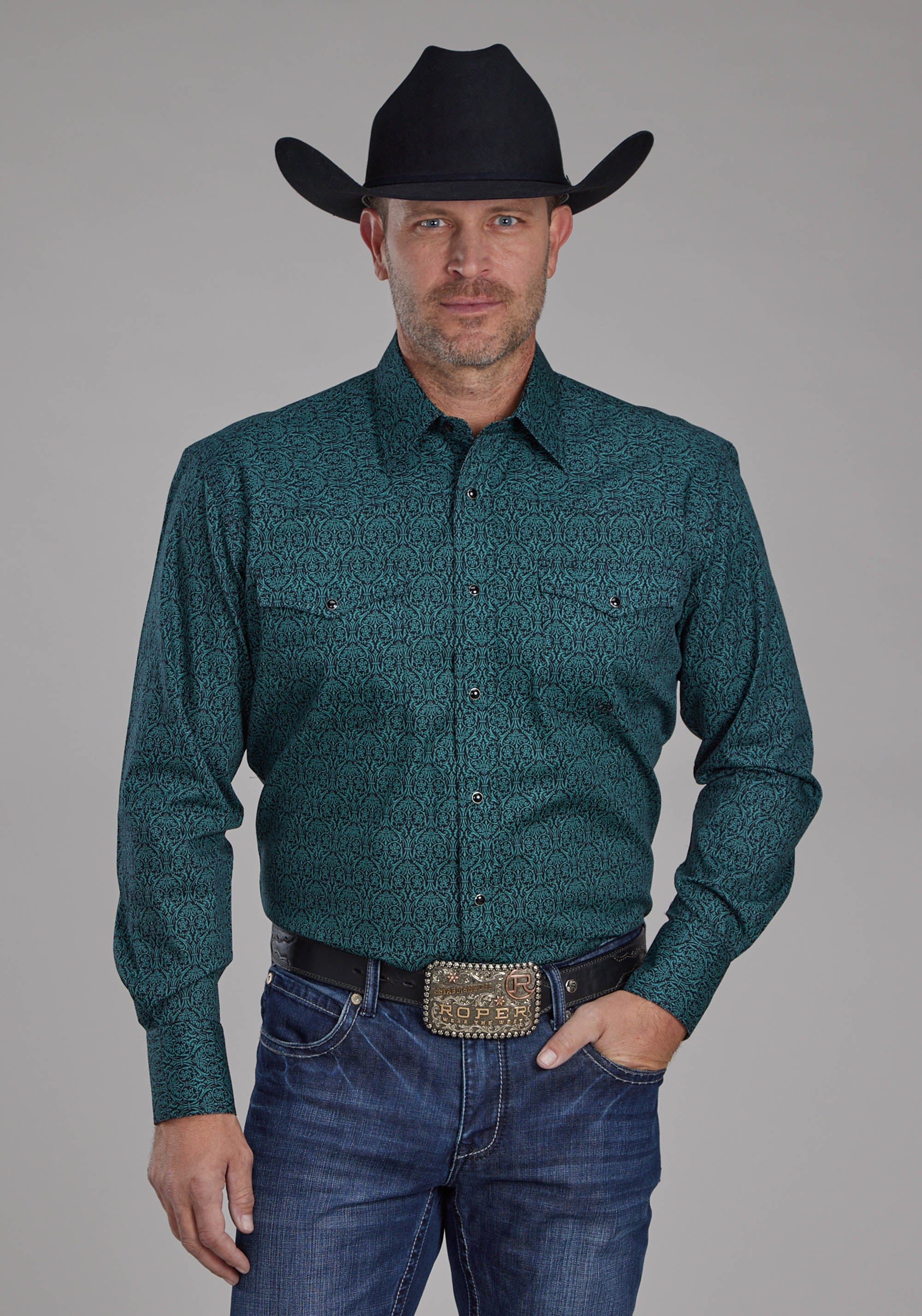 Roper Mens Vintage Paisley Long Sleeve Snap Western Shirt