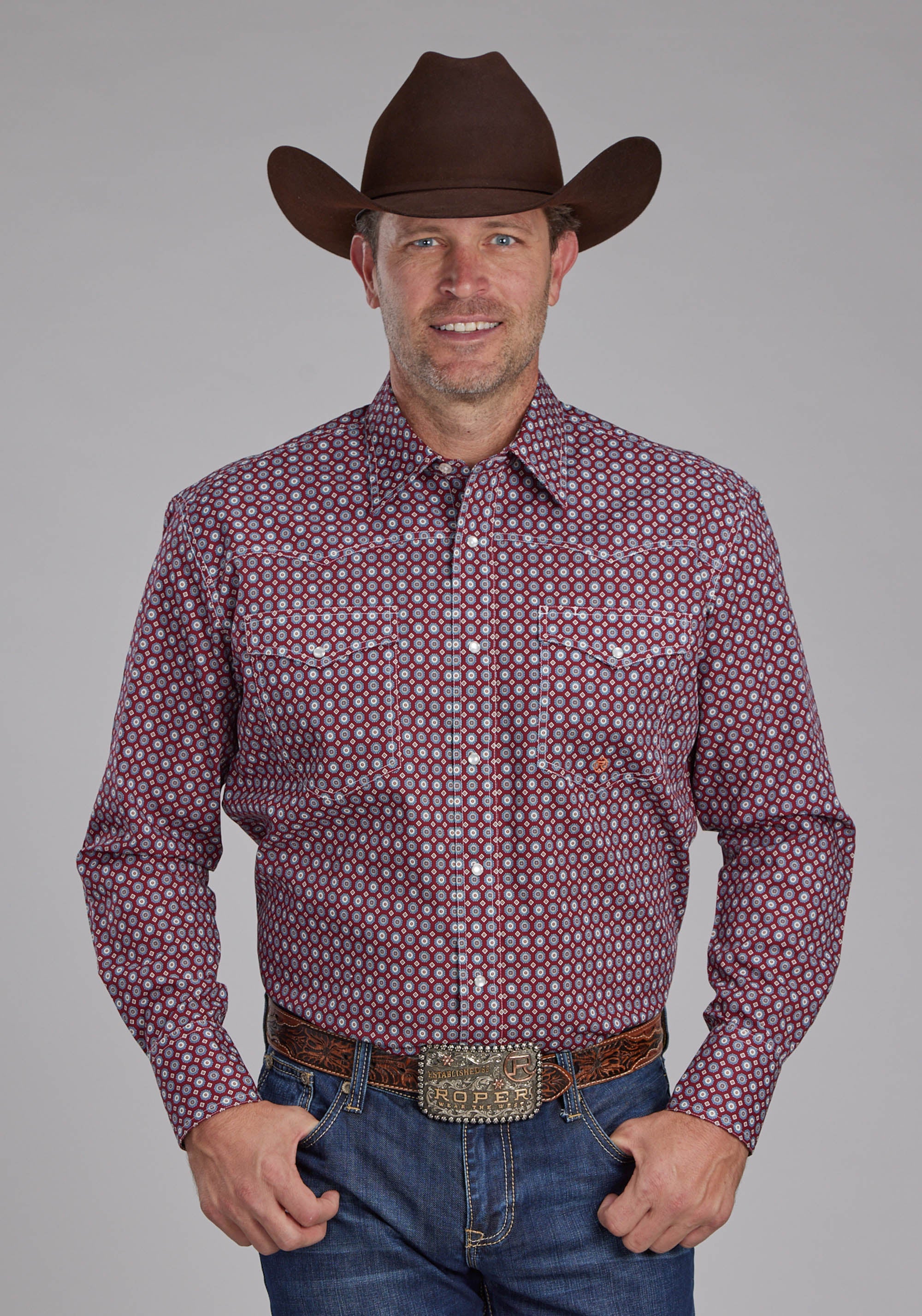 Roper Mens Highway Foulard Long Sleeve Snap Western Shirt