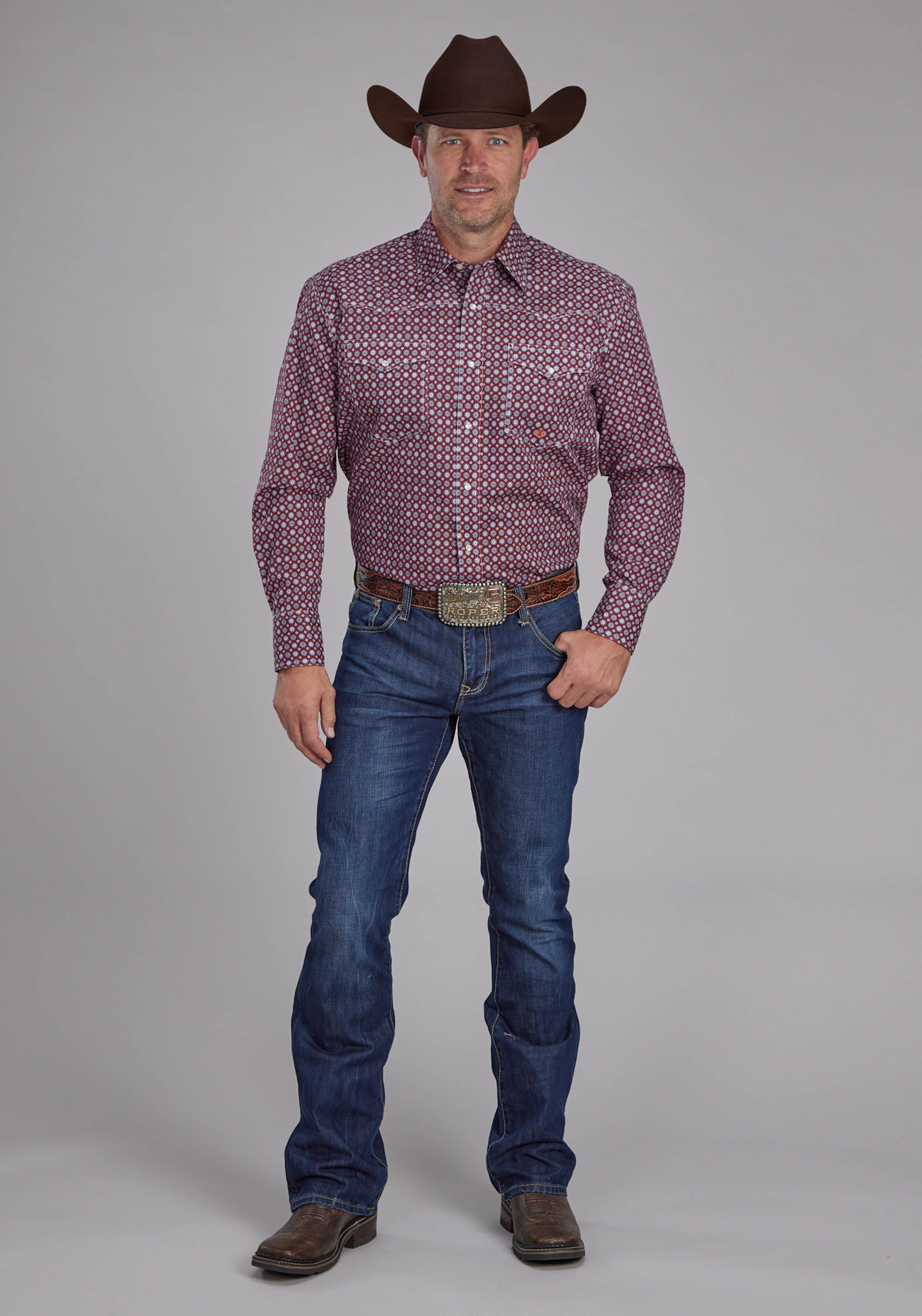 Roper Mens Highway Foulard Long Sleeve Snap Western Shirt