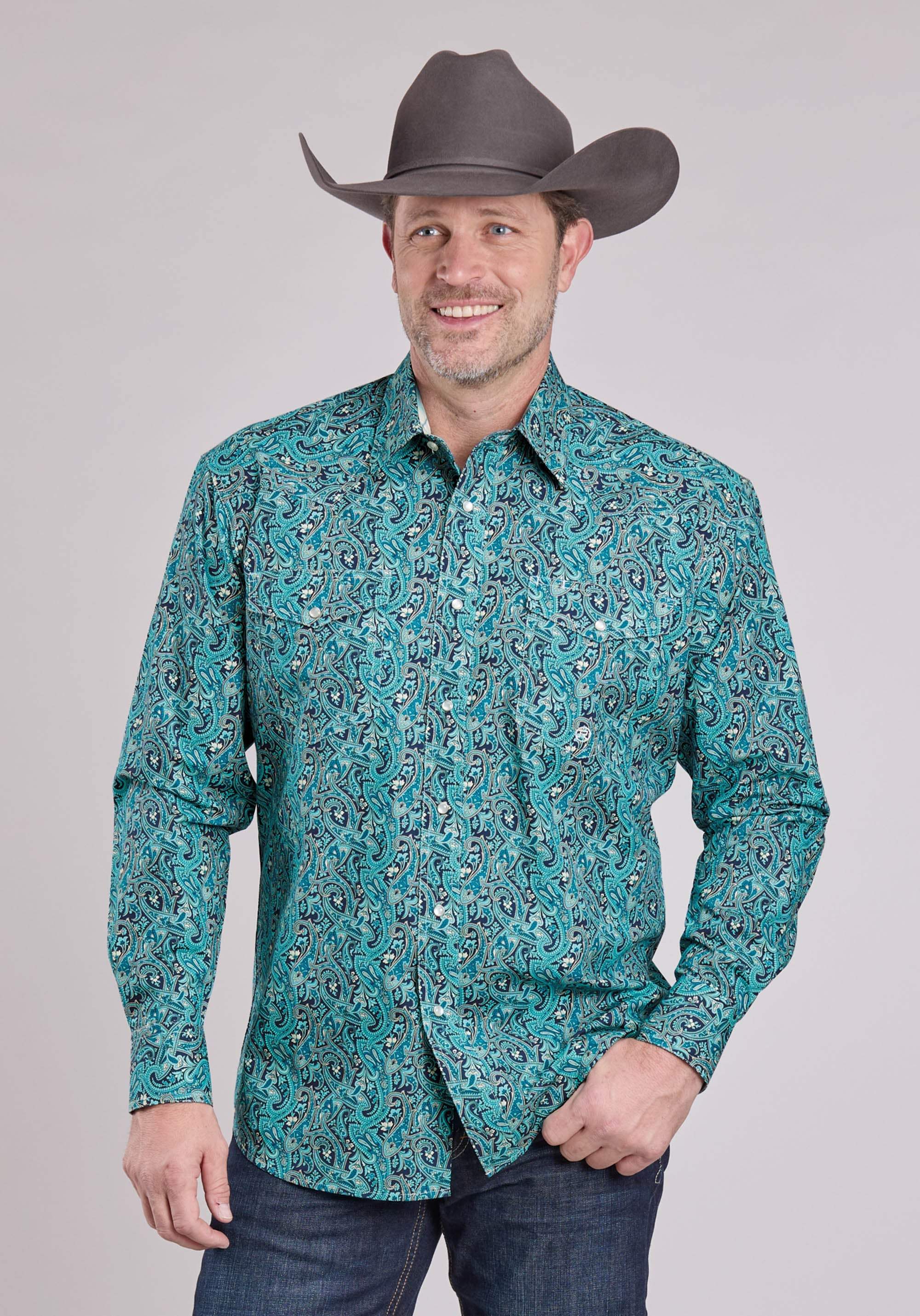 Roper Mens Long Sleeve Snap River Paisley Western Shirt - Roper - Flyclothing LLC