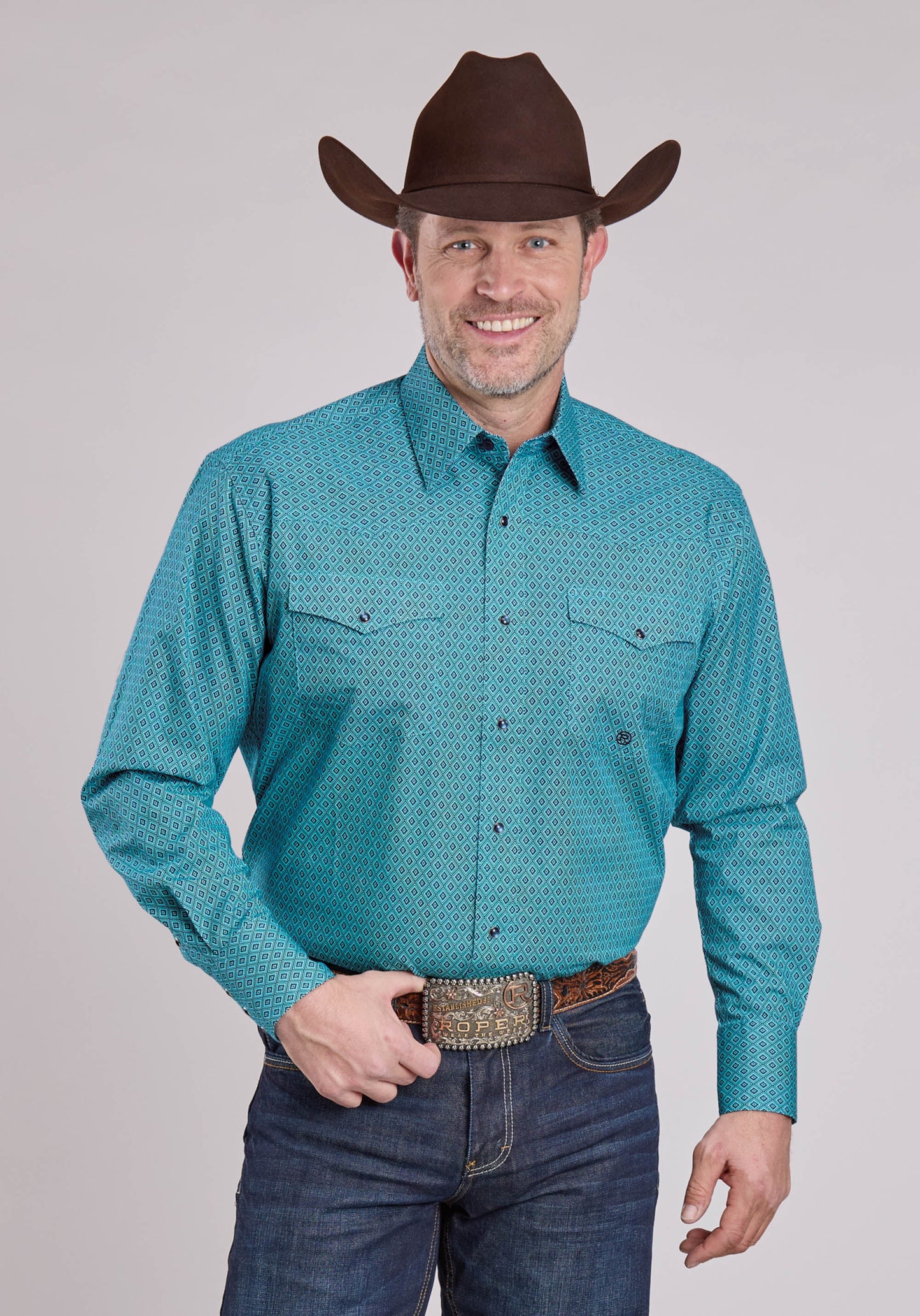 Roper Mens Long Sleeve Snap Aztec Diamond Geo Western Shirt