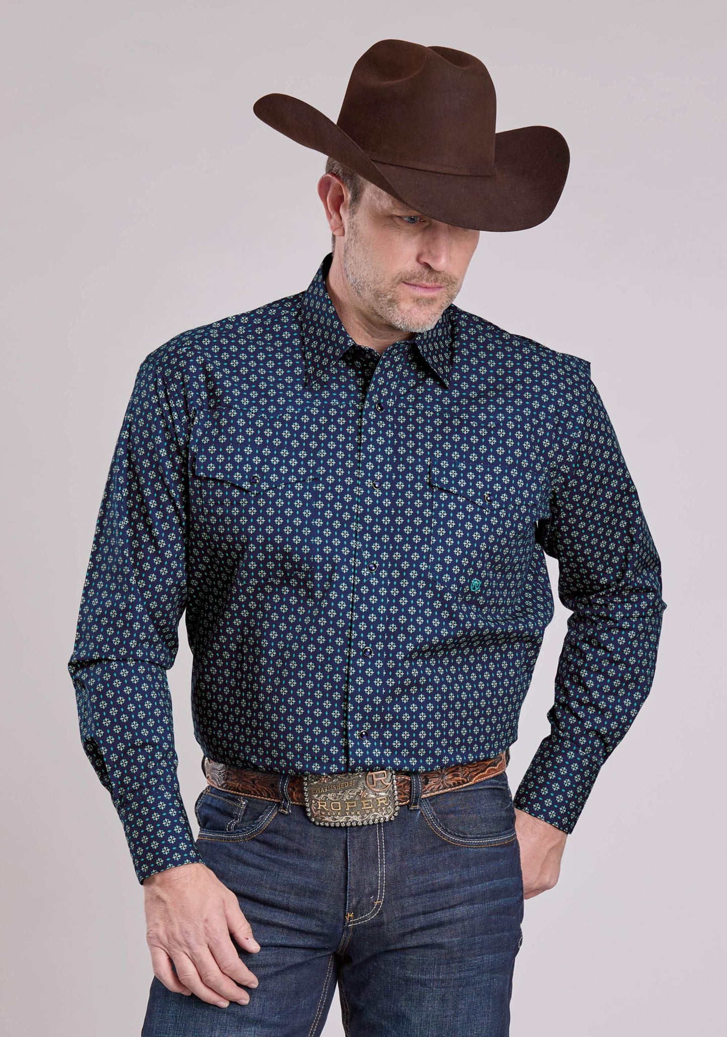Roper Mens Long Sleeve Snap Pinwheel Foulard Western Shirt - Roper - Flyclothing LLC