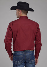 Roper Mens Diamond Print Stretch Poplin - Red Long Sleeve Snap Western Shirt