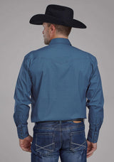 Roper Mens Diamond Print Stretch Poplin - Blue Long Sleeve Snap Western Shirt - Roper - Flyclothing LLC