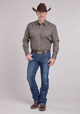 Roper Mens Long Sleeve Snap Grey Stretch Foulard Western Shirt