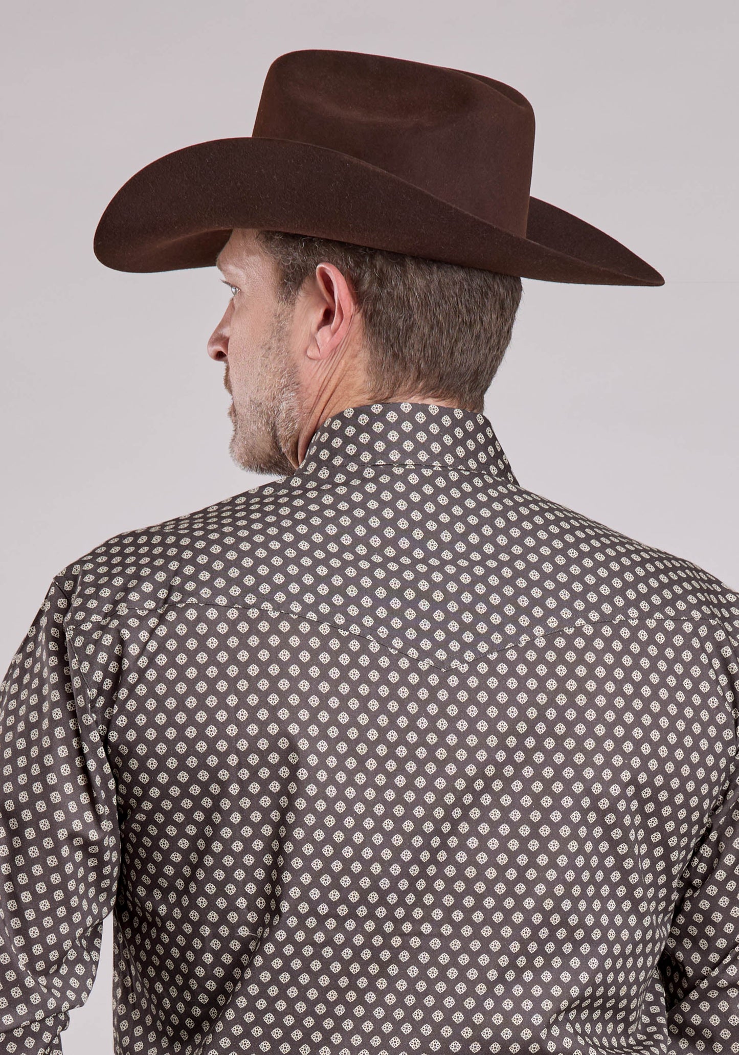 Roper Mens Long Sleeve Snap Grey Stretch Foulard Western Shirt