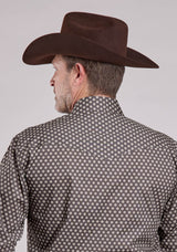 Roper Mens Long Sleeve Snap Grey Stretch Foulard Western Shirt
