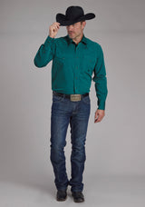 Roper Mens Black Fill Solid Poplin - Teal Long Sleeve Snap Western Shirt