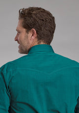 Roper Mens Black Fill Solid Poplin - Teal Long Sleeve Snap Western Shirt